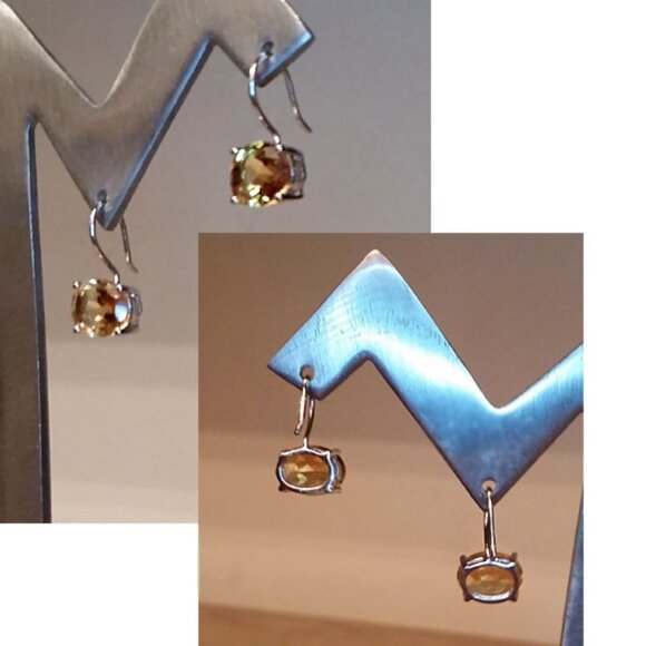 STERLING silver 925 yellow gemstone sparkle stone earrings fine jewelry classy. - Picture 2 of 4